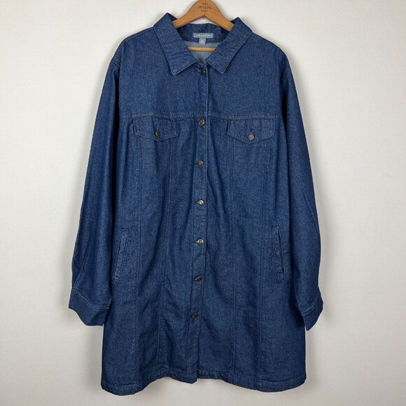 Jessica London Jean Jacket Womens 28W Blue Dark Wash‎ Denim Cotton Longline Plus - Picture 1 of 12